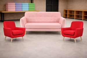 MUEBLE ESTILO BUTACAS ROSADO Y ROJO